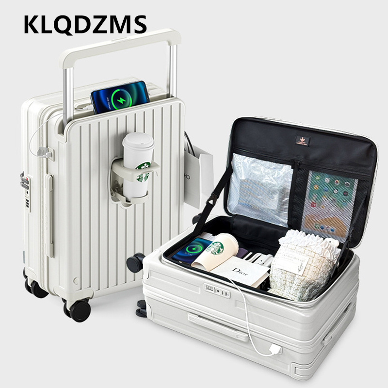 KLQDZMS Charging Suitcase Fron - đánh giá và giá Front Opening Laptop Luggage 24 Inch